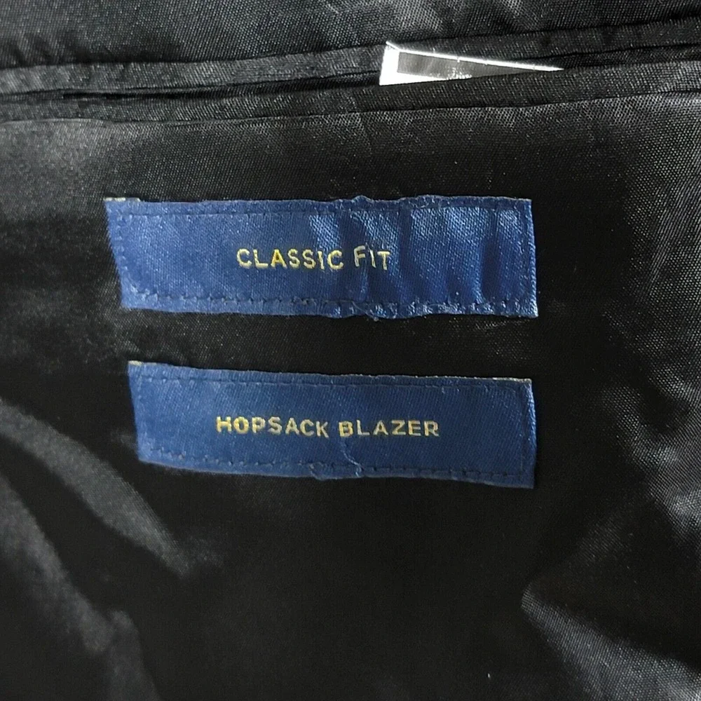 Stafford Men's Hopsack Blazer Two‎ Silver Button Black Wool Blend Classic 42L
